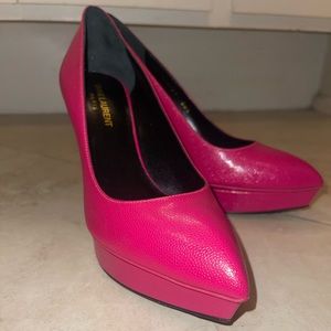 Saint Laurent Janis pink calf embossed leather pumps YSL
